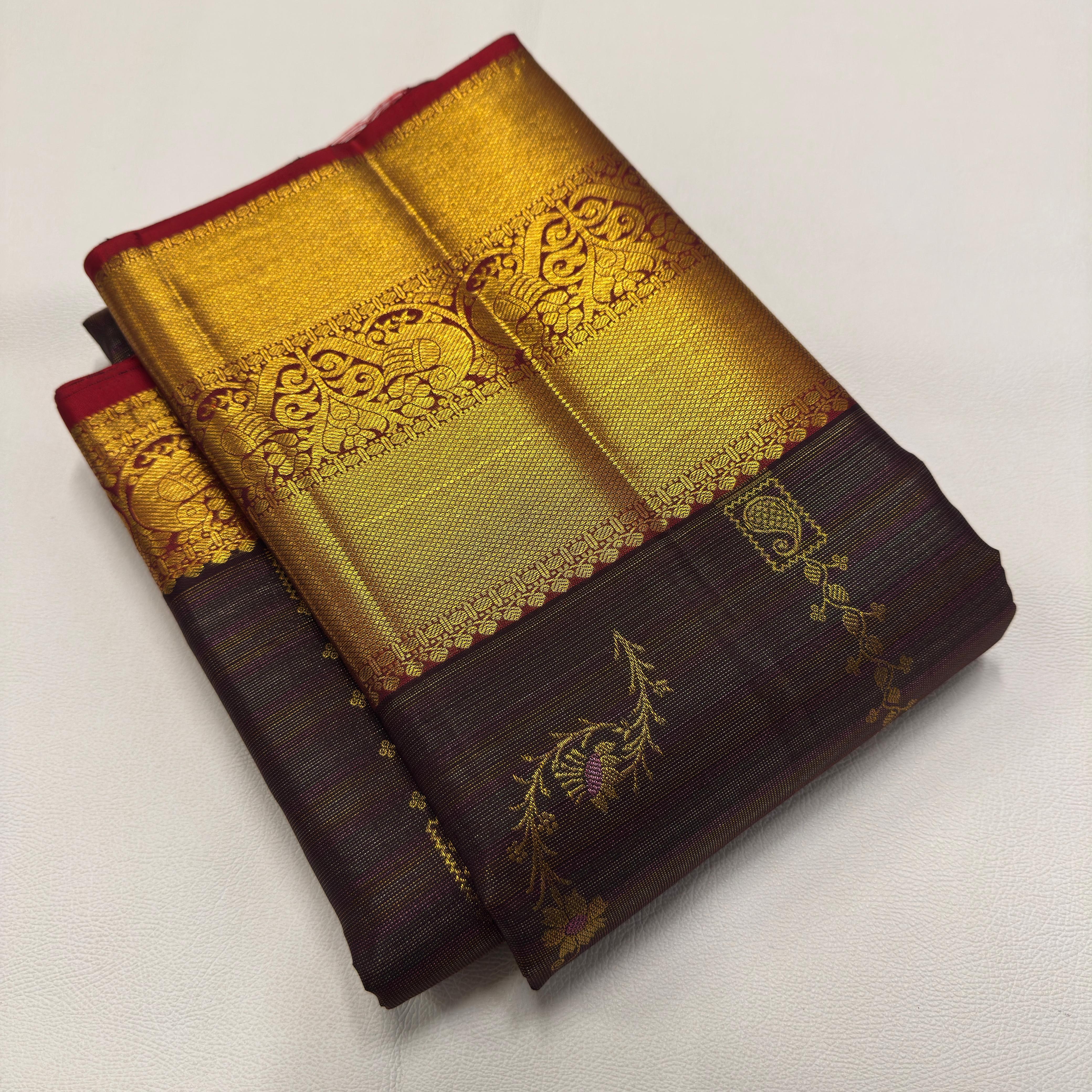 Brown and Magenta Kanchipuram Silk Saree
